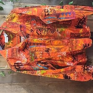 Chico’s Orange Multicolor Corduroy Button Down Long Sleeve Shirt Jacket XL